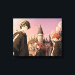 HARRY POTTER™ Hermione & Ron HOGWARTS™ Anime Scene Canvas Print<br><div class="desc">Step into the wizarding world with this stunning illustration featuring Harry Potter™, Hermione Granger, and Ron Weasley standing before the majestic towers of Hogwarts™ at sunset. Bathed in warm golden light and soft twilight hues, the trio stands ready for whatever magical adventure awaits. With wands in hand and Hogwarts rising...</div>