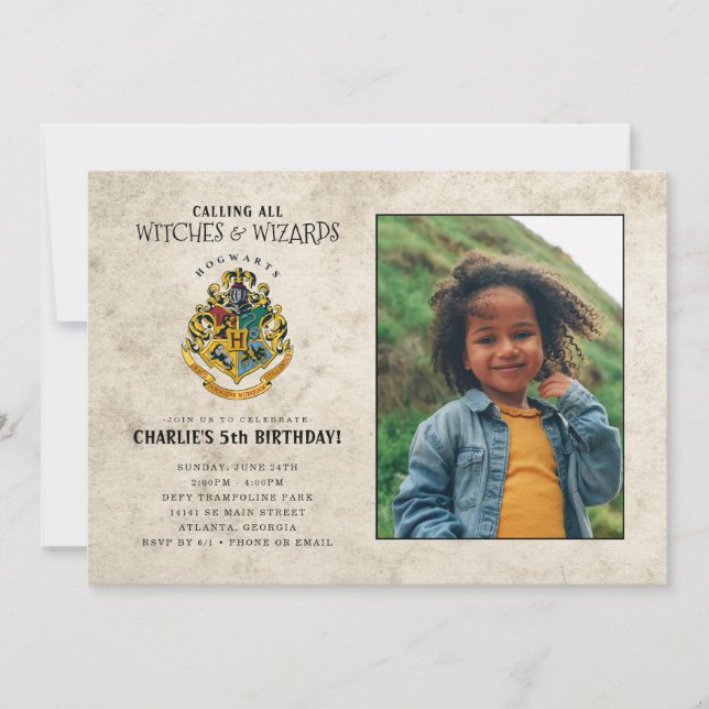 Harry Potter Hogwarts Crest Birthday - Photo Invitation (Front)