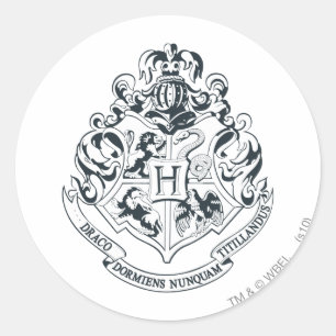 Harry Potter   Hogwarts Crest - Black and White Classic Round Sticker