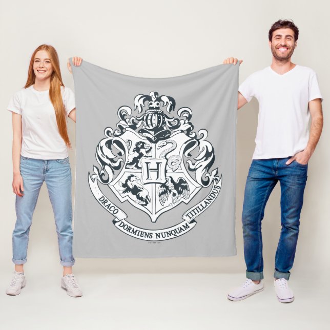 Harry Potter | Hogwarts Crest - Black and White Fleece Blanket (In Situ)
