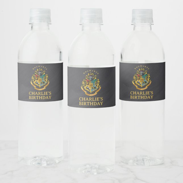 Harry Potter | Hogwarts Crest Chalkboard Birthday Water Bottle Label (Bottles)