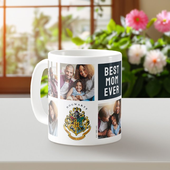 Harry Potter | Hogwarts Crest - Mom Photo Collage Coffee Mug (Mug on table)