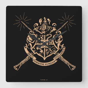 Harry Potter   Hogwarts Crossed Wands Crest Square Wall Clock