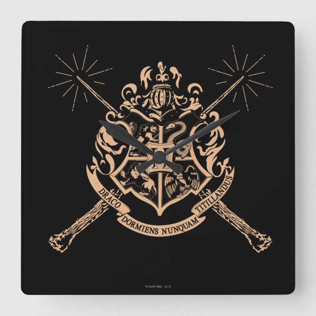 Harry Potter | Hogwarts Crossed Wands Crest Square Wall Clock (Front)