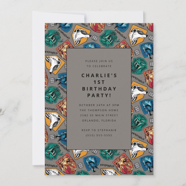 Harry Potter House Pattern Birthday Invitation (Front)