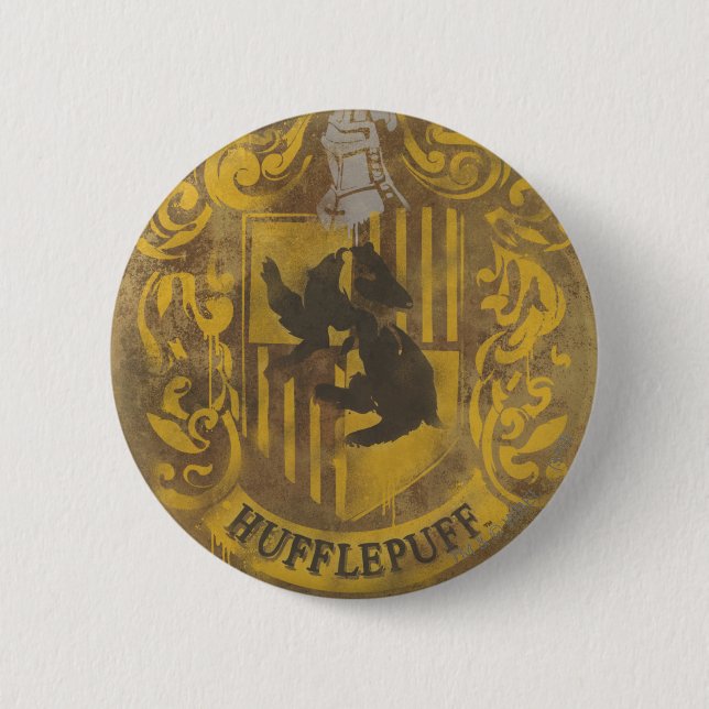 Harry Potter | Hufflepuff Crest Spray Paint 2 Inch Round Button (Front)