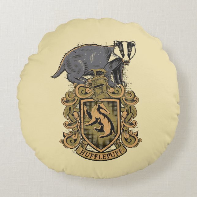 Harry Potter | Hufflepuff Crest with Badger Round Pillow (Front)