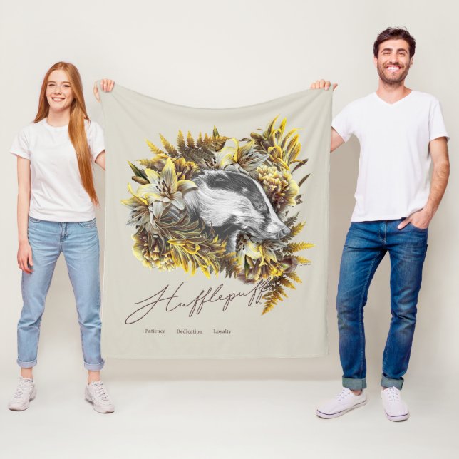 HARRY POTTER™ HUFFLEPUFF™  Floral Graphic Fleece Blanket (In Situ)