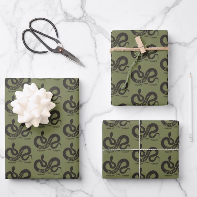 Harry Potter | SLYTHERIN™ Silhouette Typography Wrapping Paper Sheet (Front)