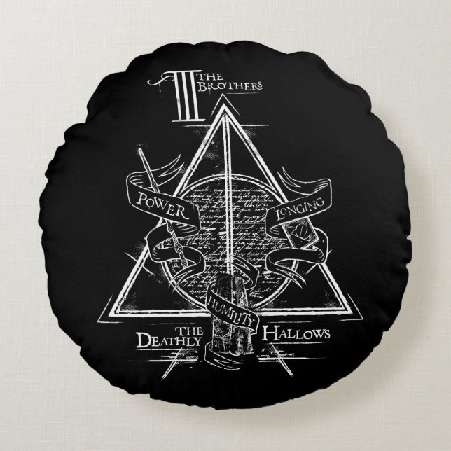 Harry Potter Spell | DEATHLY HALLOWS Graphic Round Pillow (Front)