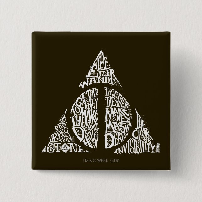 Harry Potter Spell | DEATHLY HALLOWS Typography Gr 2 Inch Square Button (Front)