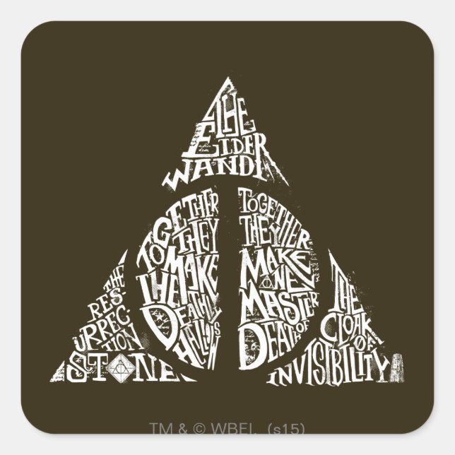 Harry Potter Spell | DEATHLY HALLOWS Typography Gr Square Sticker (Front)