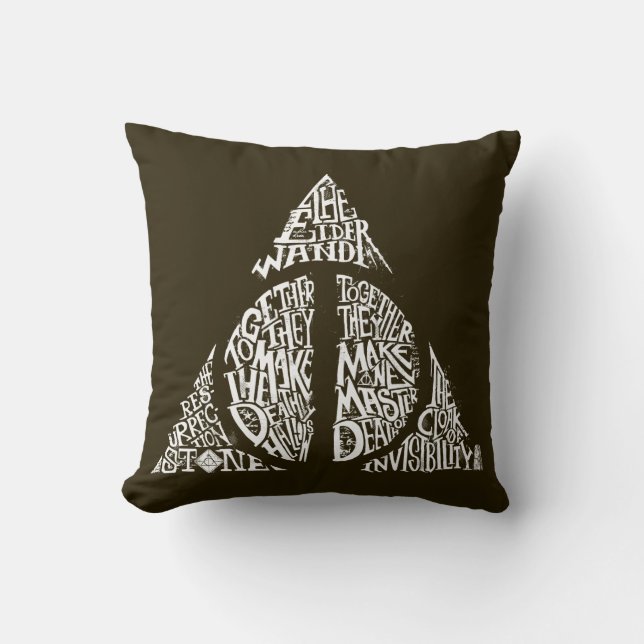 Harry Potter Spell | DEATHLY HALLOWS Typography Gr Throw Pillow (Front)