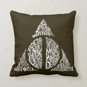 Harry Potter Spell   DEATHLY HALLOWS Typography Gr Throw Pillow