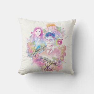 Harry Potter Spell   Harry, Hermione, & Ron Waterc Throw Pillow