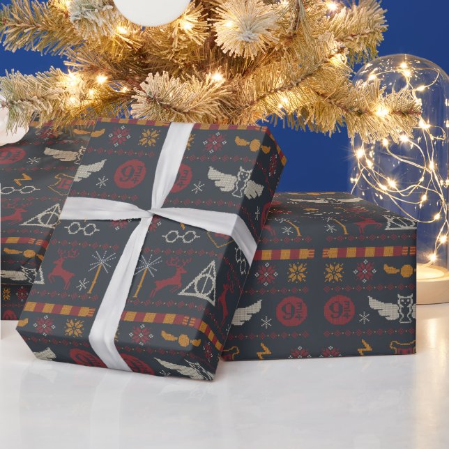HARRY POTTER™ Themed Cross-Stitch Pattern Wrapping Paper (Holidays)