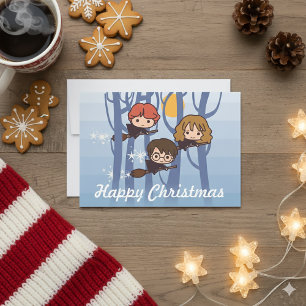 Harry, Ron, & Hermione Flying In Woods Christmas Holiday Card