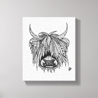 Harry the Highland Cow - Zentangle Hand Drawn Canvas Print