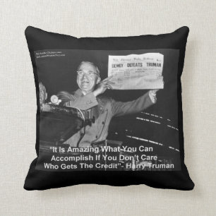 Harry Truman Holding Newspaper “Dewey Loves Truman Throw Pillow