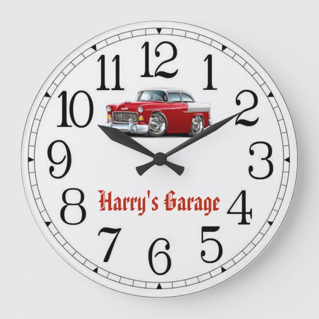 Harry's Garage Red & White Classic Car Large Clock (Front)