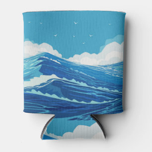 Harsh ocean, large sea waves drawing. can cooler