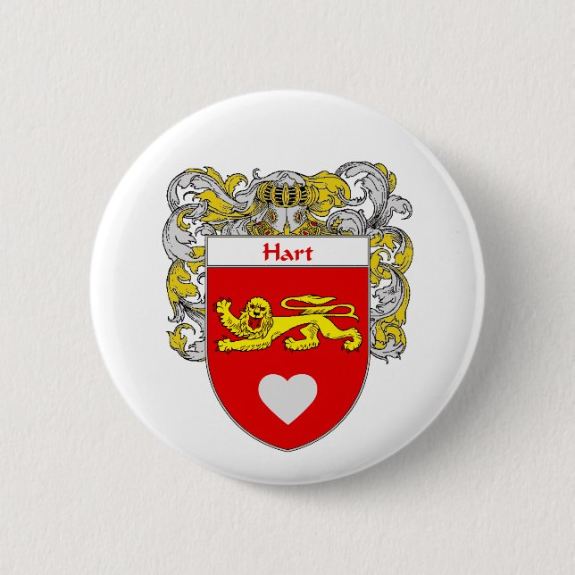 Hart Coat of Arms/Family Crest (Mantled) 2 Inch Round Button (Front)
