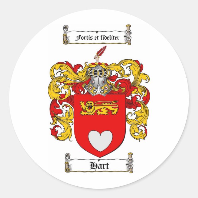 HART FAMILY CREST -  HART COAT OF ARMS CLASSIC ROUND STICKER (Front)