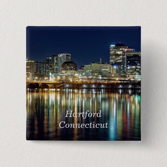 Hartford, Connecticut labelled cityscape photograp 2 Inch Square Button (Front)