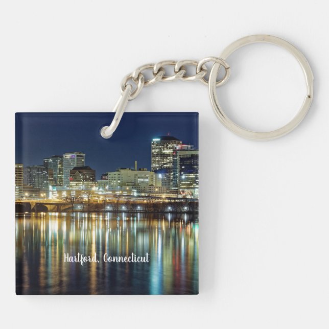 Hartford, Connecticut labelled cityscape photograp Keychain (Back)