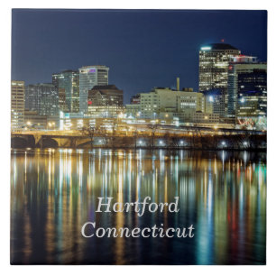 Hartford, Connecticut labelled cityscape photograp Tile
