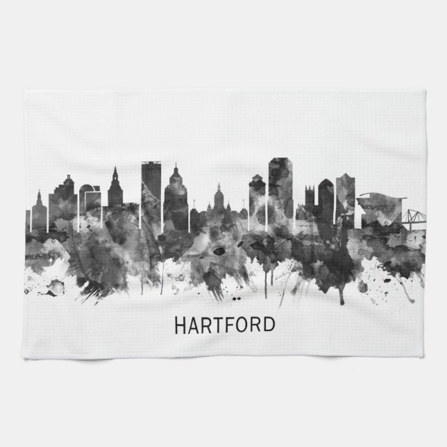 Hartford Connecticut Skyline BW Kitchen Towel (Horizontal)