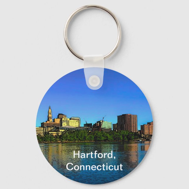 Hartford Connecticut Skyline Cartoon Keychain (Front)