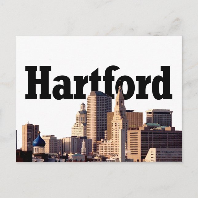 Hartford CT Skyline with "Hartford" in the sky Postcard (Front)