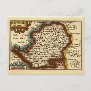 "Hartfordeshire" Hertfordshire County Map Postcard