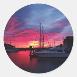 Hartlepool Marina Sunset Classic Round Sticker