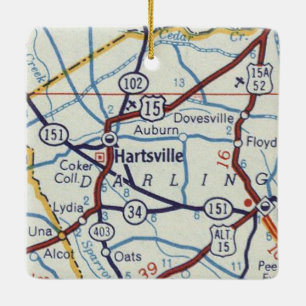 Hartsville SC Map Ceramic Ornament
