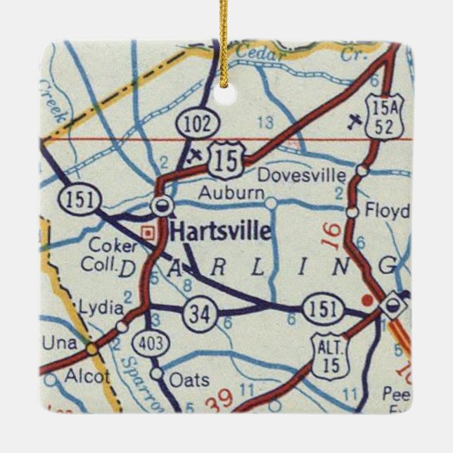 Hartsville SC Map Ceramic Ornament (Back)