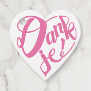 Hartvormige bedankjes in roze kalligrafie favour tags