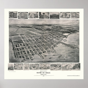 Harve de Grace, MD Panoramic Map - 1907 Poster