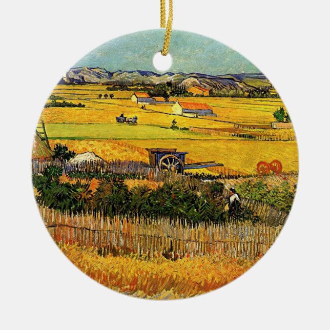 Harvest at La Crau, Montmajour by Vincent van Gogh Ceramic Ornament (Front)