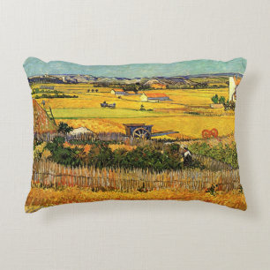 Harvest at La Crau, Montmajour by Vincent van Gogh Decorative Pillow