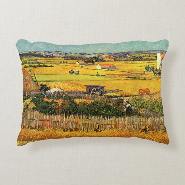 Harvest at La Crau, Montmajour by Vincent van Gogh Decorative Pillow (Front)