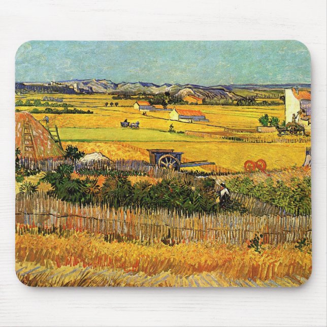 Harvest at La Crau, Montmajour by Vincent van Gogh Mouse Pad (Front)