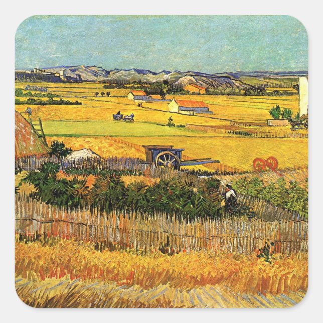 Harvest at La Crau, Montmajour by Vincent van Gogh Square Sticker (Front)