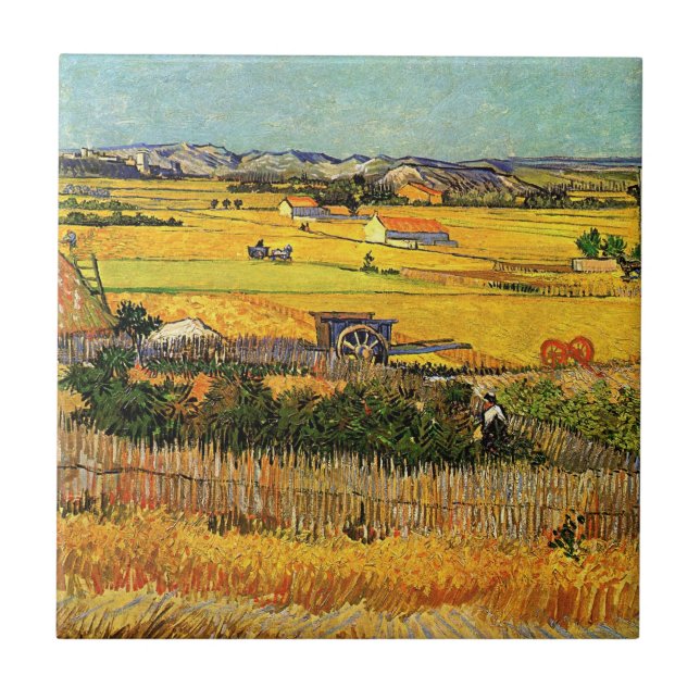 Harvest at La Crau, Montmajour by Vincent van Gogh Tile (Front)