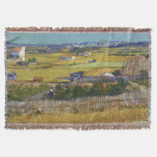 Harvest at La Crau Vincent Van Gogh Throw Blanket
