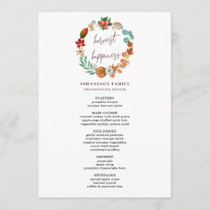 HARVEST AUTUMN PUMPKIN WREATH THANKSGIVING DINNER  MENU