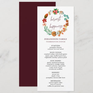 HARVEST AUTUMN PUMPKIN WREATH THANKSGIVING DINNER  MENU