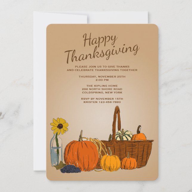 Harvest Basket Thanksgiving Invitation (Front)