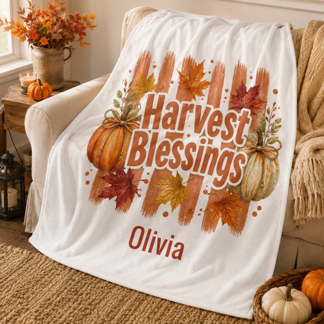 Harvest Blessings Personalized Fall  Sherpa Blanket (Creator Uploaded)